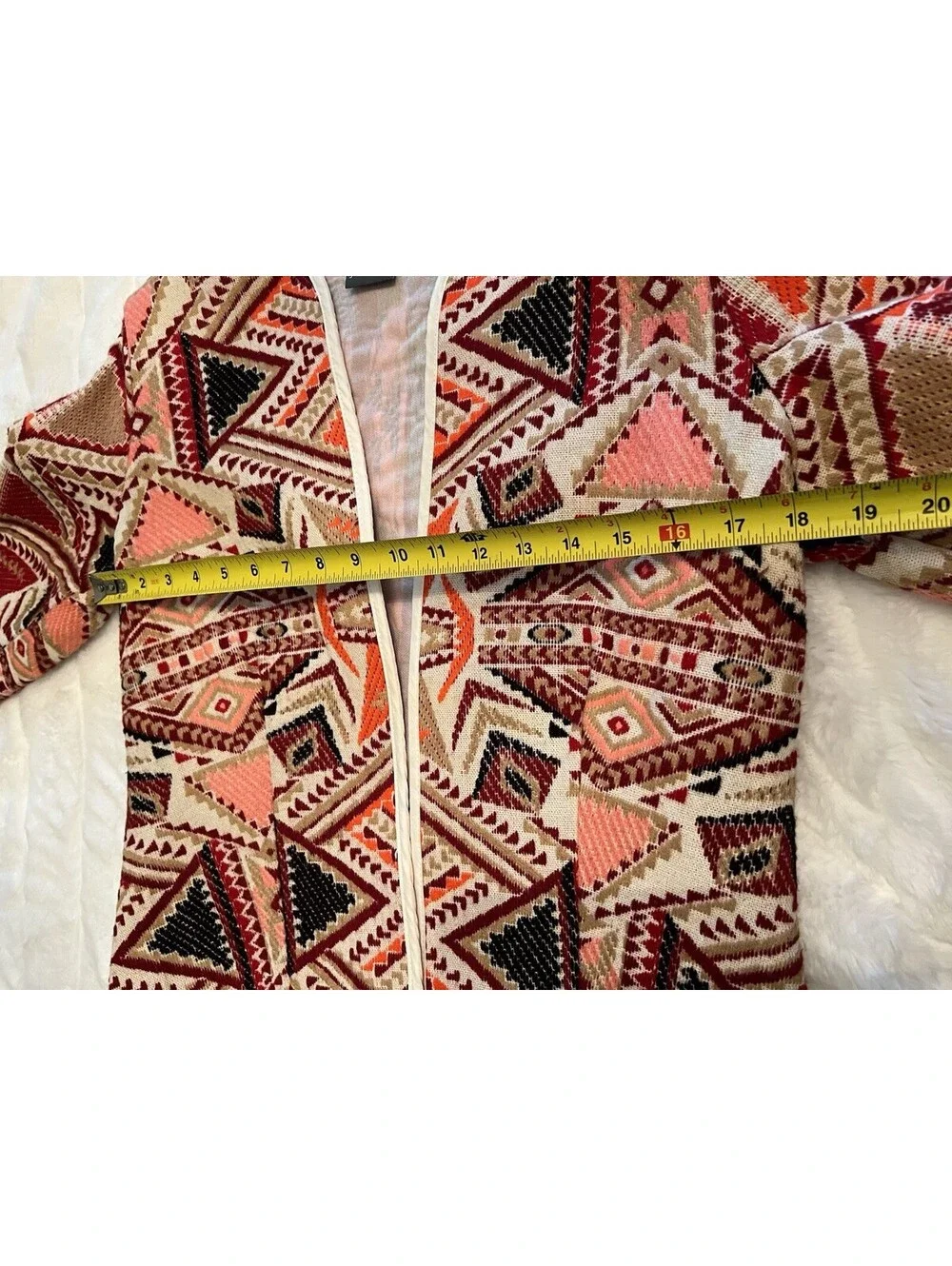 Soho Jeans Womens Medium Brown Orange Aztec Geometric Open Front Short Jacket
